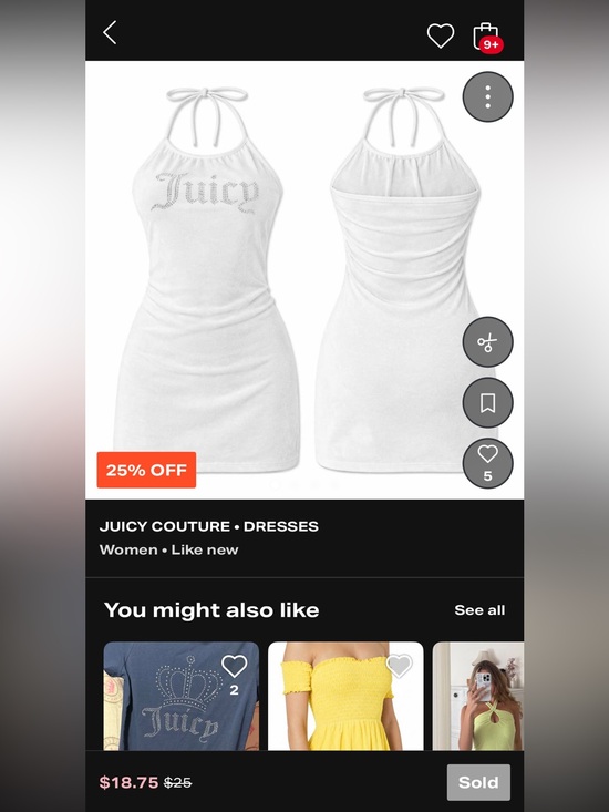 Juicy Couture Dresses & Skirts - SOLD ON DEPOP‼️Juicy Couture White Halter Dress Rhinestone Logo Y2K| Size Large✨
